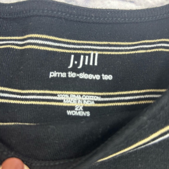 J. Jill Black Tee with White/Tan Stripes. 3/4 Length Bell Sleeve. Size 2X - Picture 5 of 9